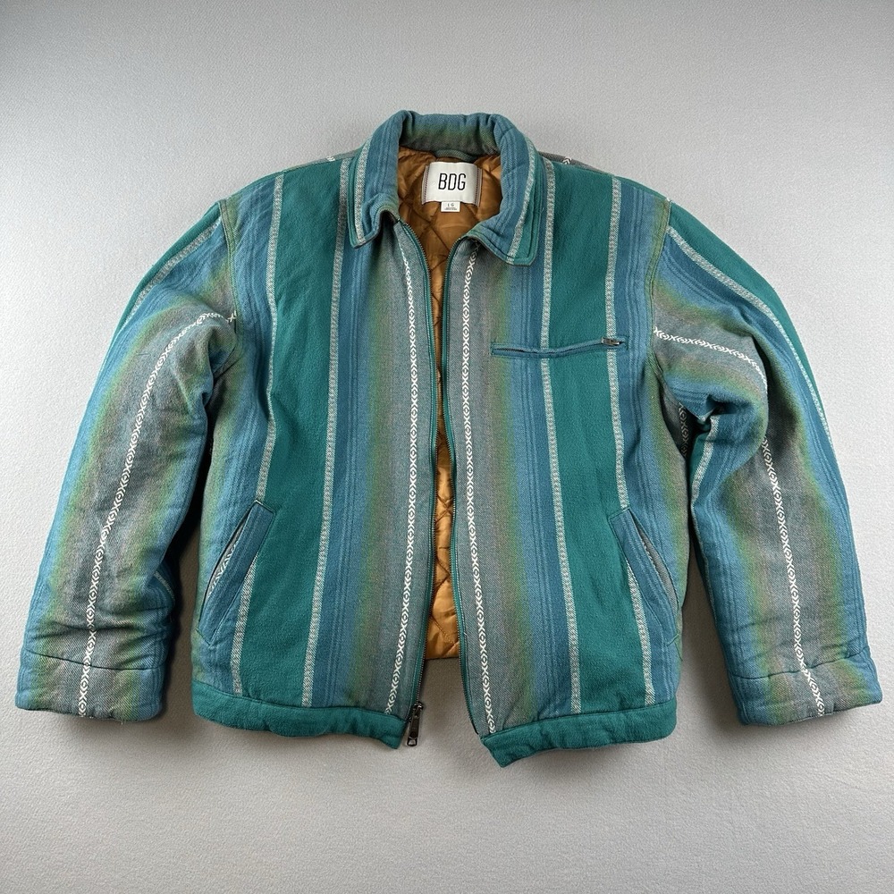 BDG Men's Large UO Brushed Stripe Quilted Puffer Lined Work Jacket Zip Lined‎